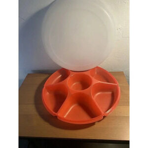TUPPERWARE red large divided serving center #1665, relish, veggie, sheer lid 2pc